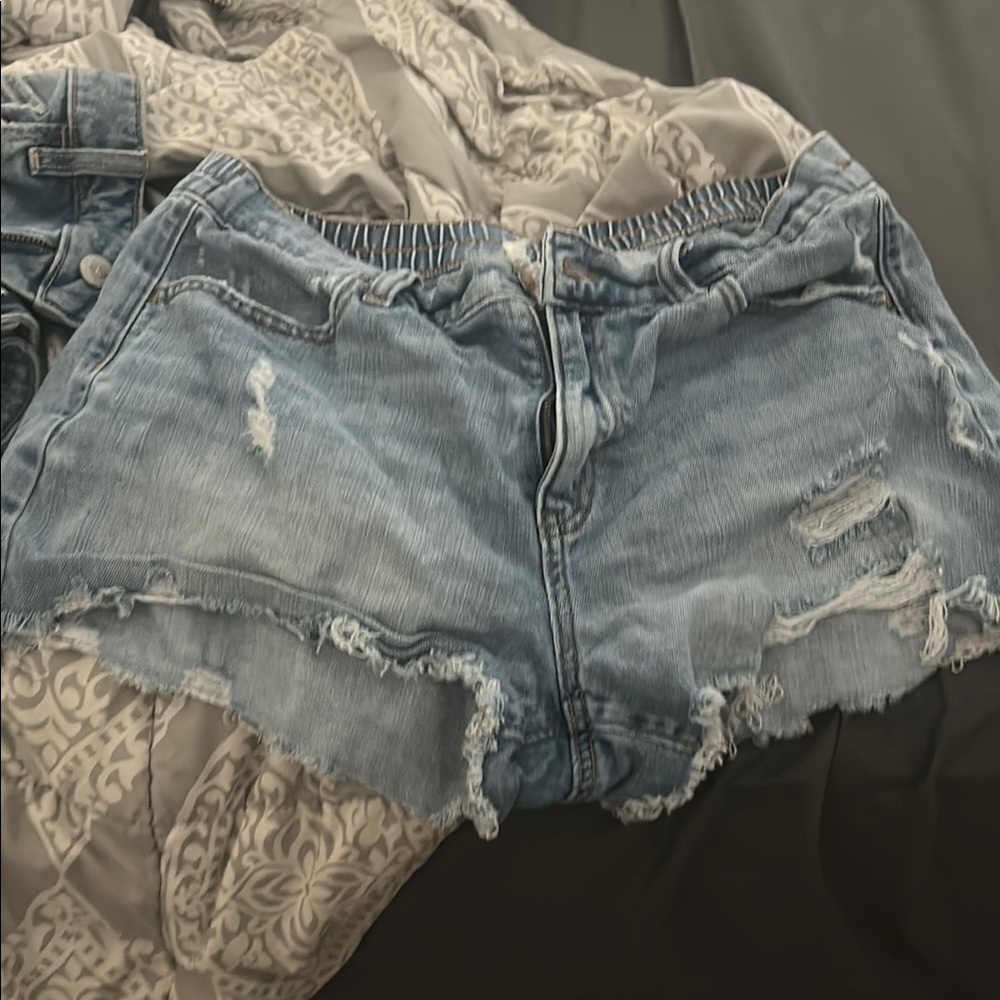 Aerie Blue Distressed Jean Shorts
